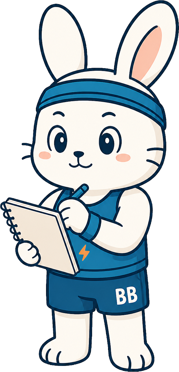 BuffBuddy bunny coach holding a notepad